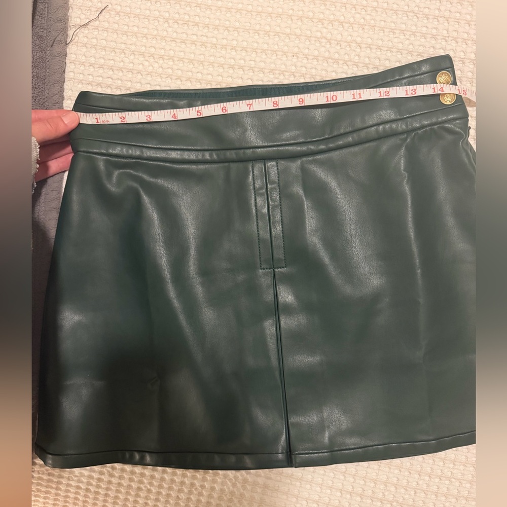 J. Crew Center Pleat Mini Skirt in Army Green Faux Leather - Picture 8 of 8